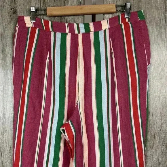 Free People Pants High Waist Stripes Straight Leg Pockets Sz 12 - Picture 5 of 9